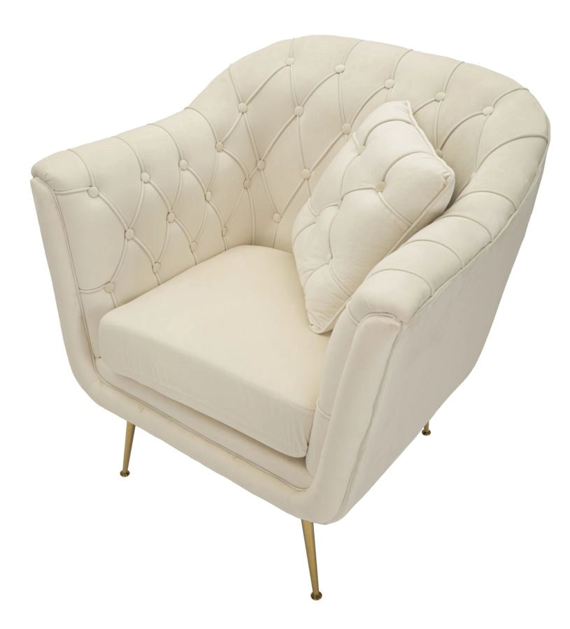 Poltrona Budapest Crema con Cuscino 88x83x91 cm in Compensato e Spugna e Ferro e Poliestere Crema