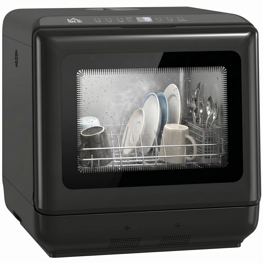 Lavastoviglie da Tavolo Compatta 4 Coperti con Serbatoio Integrato 6L Display LED 5 Programmi Nero