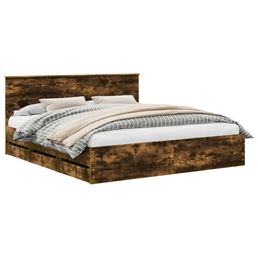 Struttura del letto con cassetto Rovere fumé 200 x 200 cm 3407953