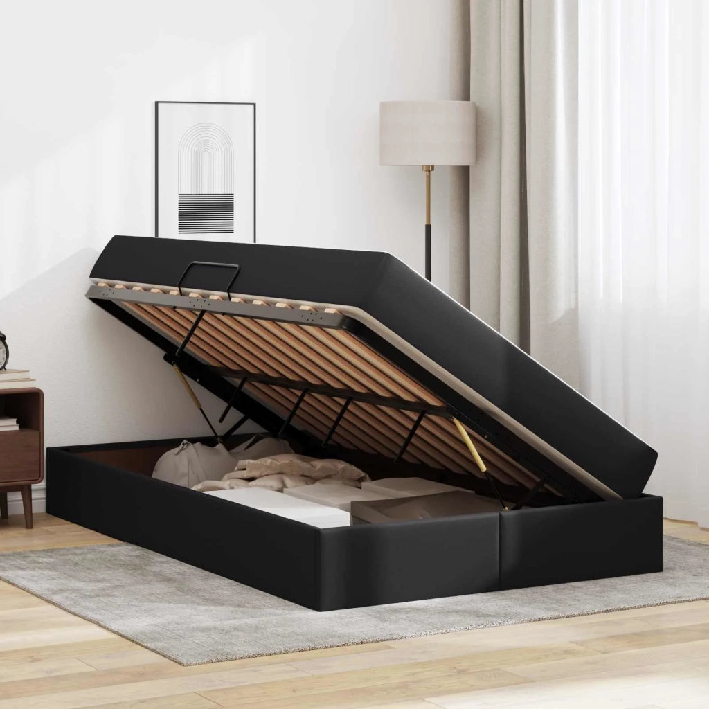 Letto con contenitore e materasso 2 pcs Nero Pelle