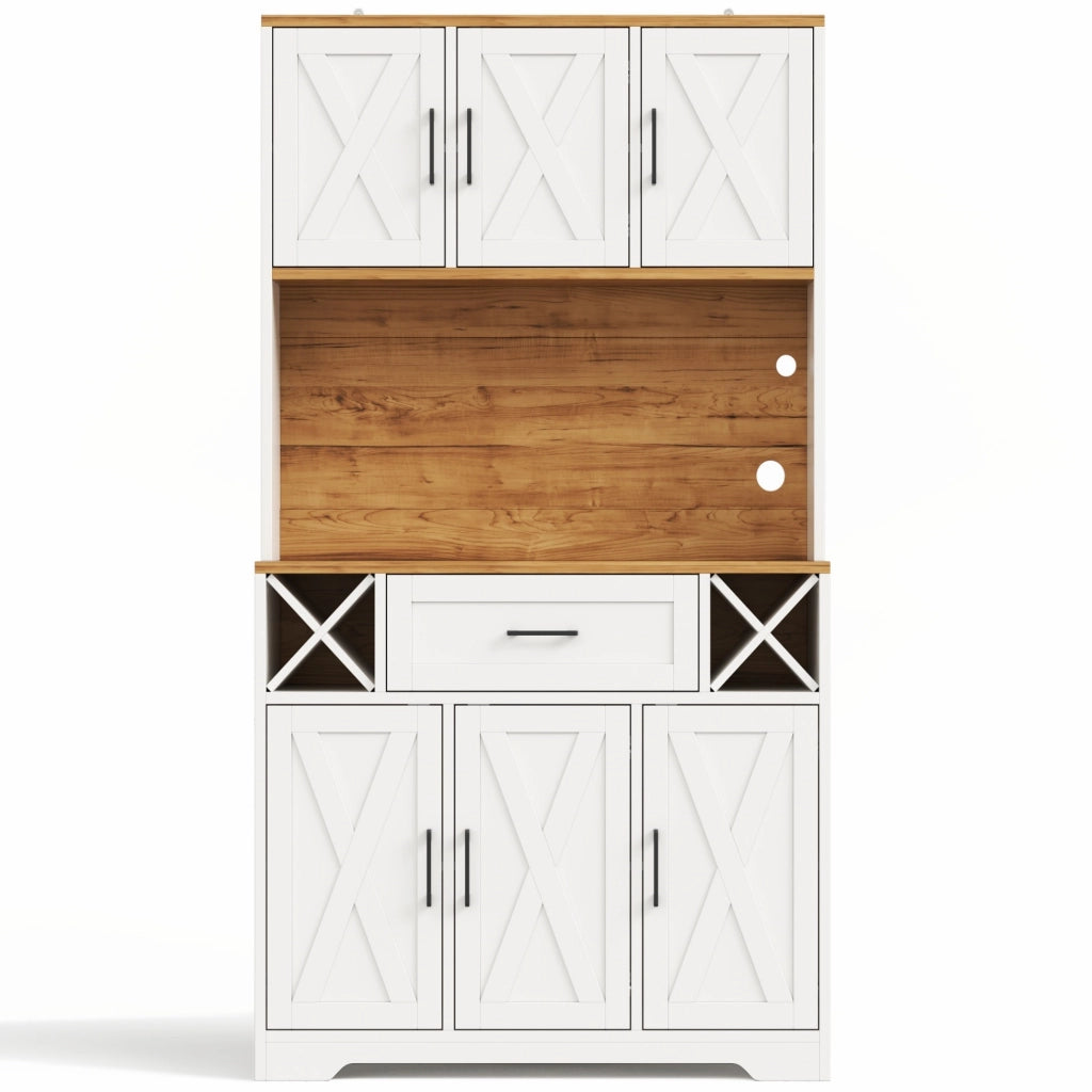 Credenza da cucina alta con LED RGB, prese USB e AC, mobile dispensa con portasigari vino, 105×40×180 cm