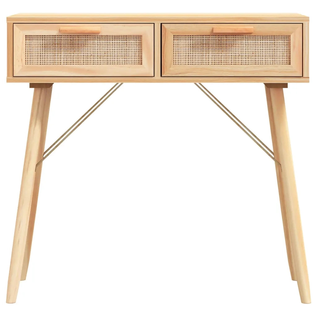 Tavolo Consolle Marrone 80x30x75 Massello Pino Rattan Naturale