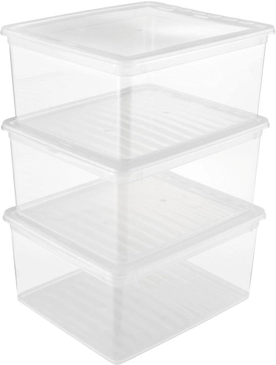 Scatola di archiviazione con sistema di controllo dell'aria - set a 3 pezzi altezza 18 cm - 3 x 18 l - Box trasparente trasparente con vetrata trasparente