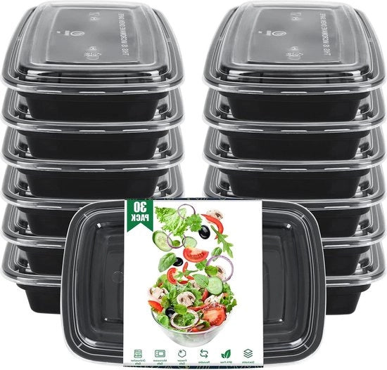 Contenitori alimentari riciclabili 30 pezzi - con coperchi - 1000 ml - BPA libero - contenitori per congelatore - resistente al microonde