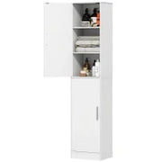 Mobile Colonna Bagno a 2 Armadietti con 6 Ripiani Regolabili, in Legno, 40x35x180 cm, Bianco