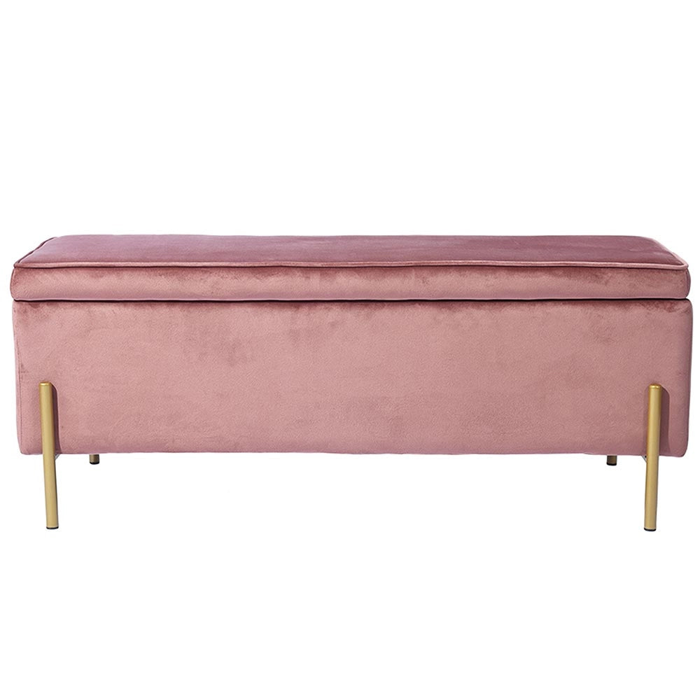 Cassapanca Pouf Contenitore Panca Sgabello Poggiapiedi in Tessuto Velluto Rosa