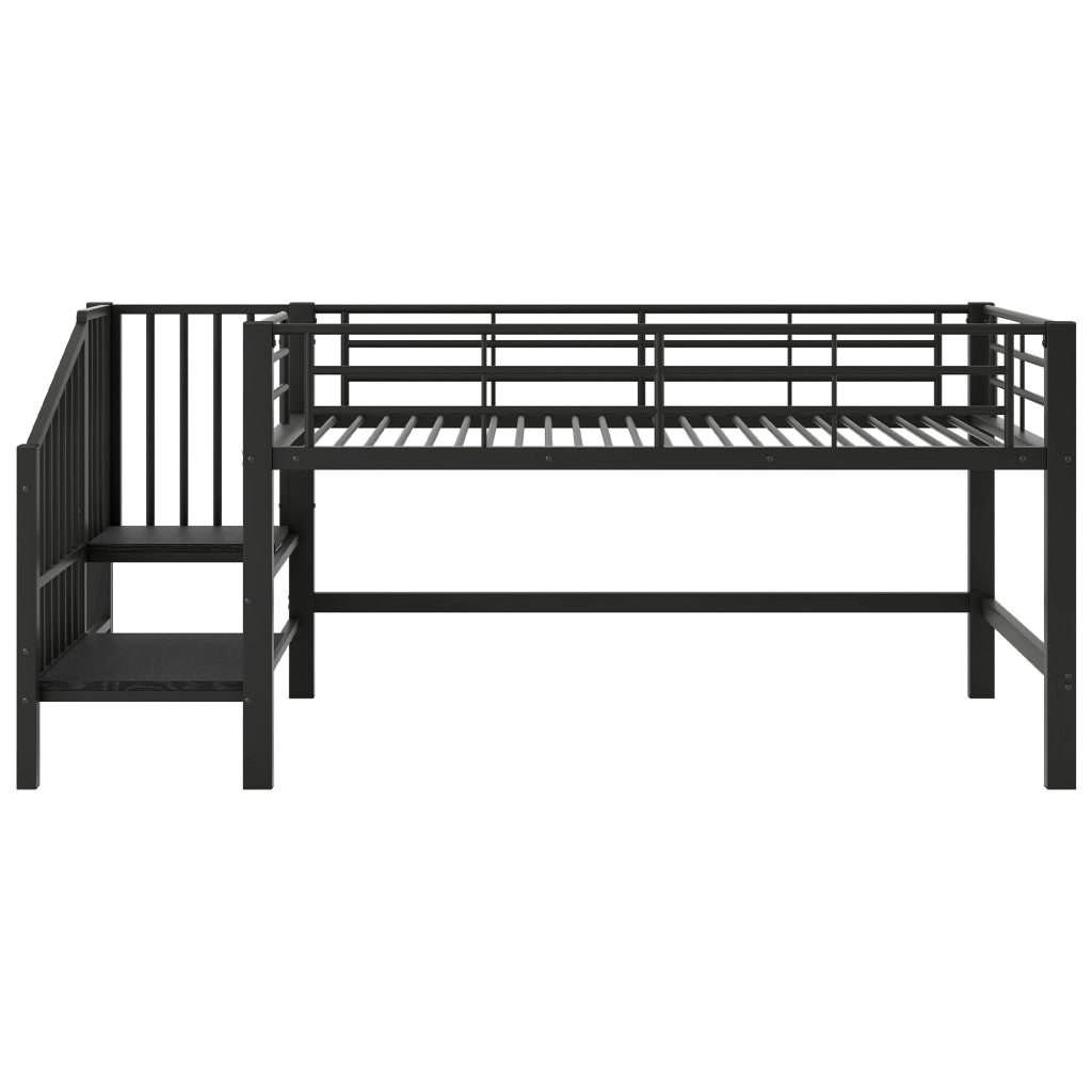 Letto a Soppalco 90x200 cm; 1 Posto - Scala Contenitore - in Metallo e MDF - Nero