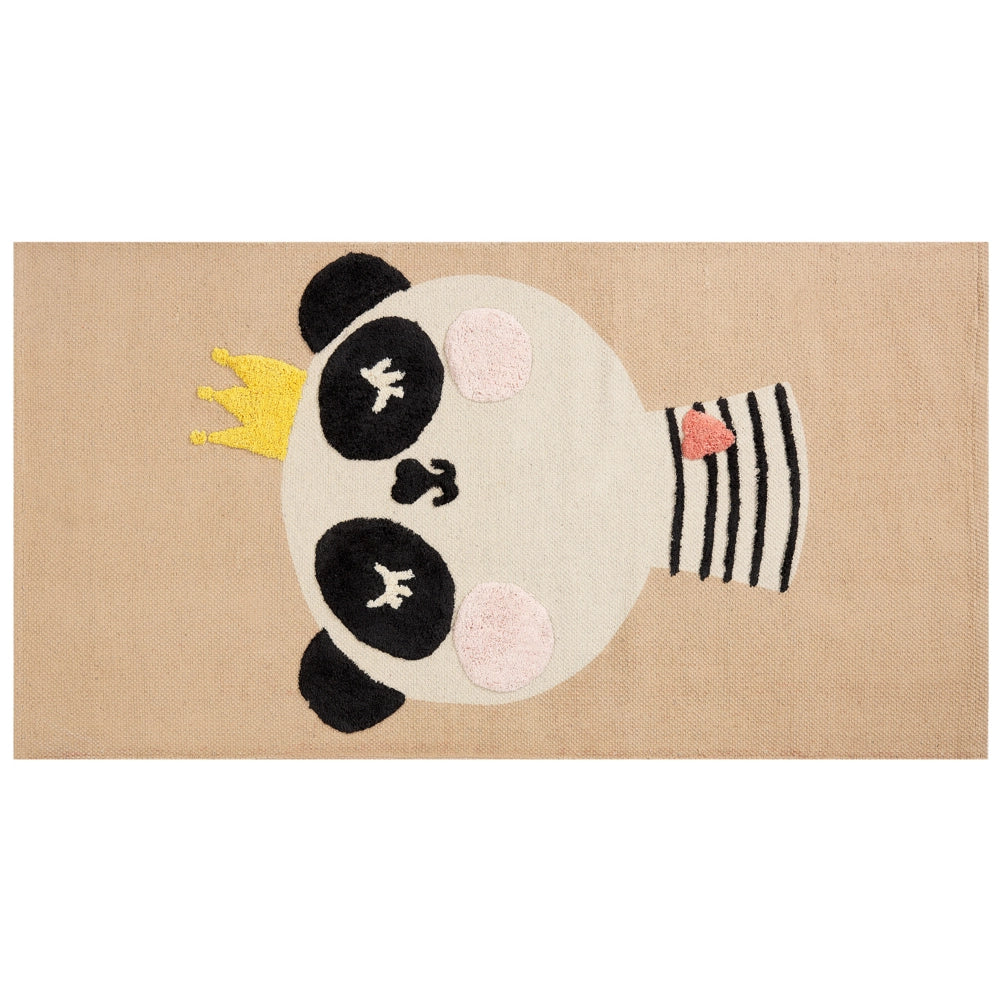 Tappeto per bambini con motivo panda cotone beige 80 x 150 cm cameretta motivo divertente