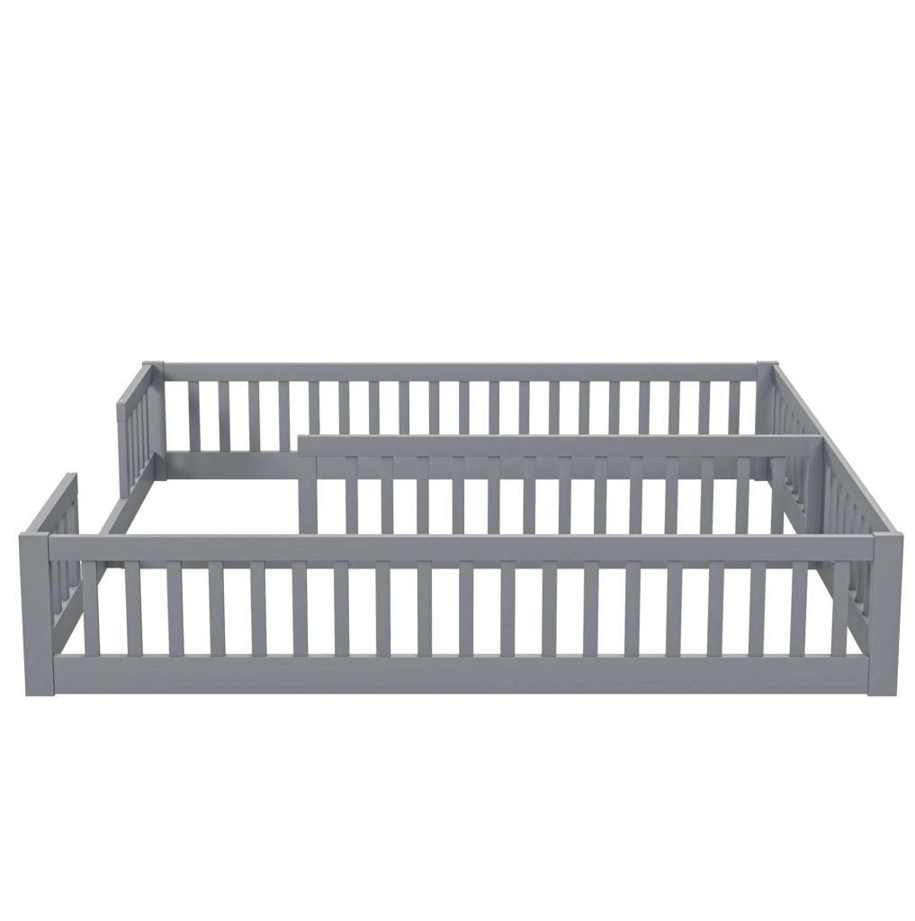 Letto a pavimento per 2 bambini 90 x 200 cm grigio con sponde di sicurezza