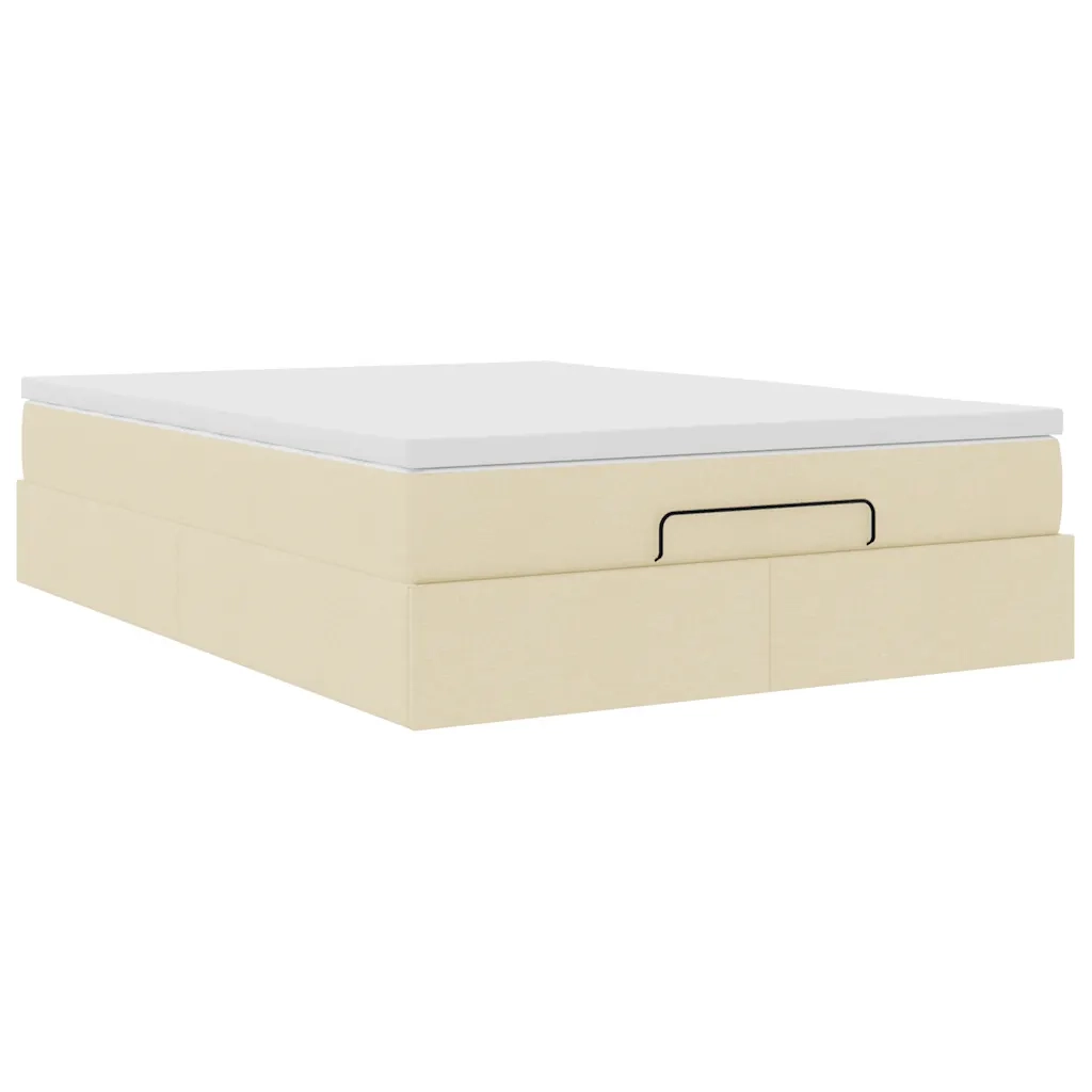 Struttura Letto Pouf con Materasso Crema 140x200 cm in Tessuto