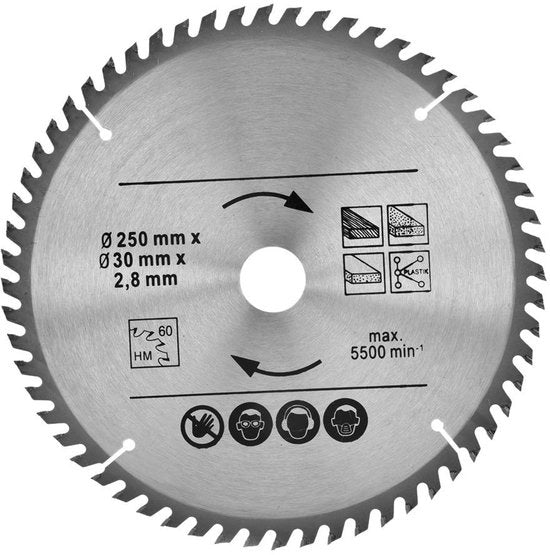 Circolare Za 250 mm - 48T/60T - Legerazione di Acciaio Duro - Duraturo - Alta Durezza - Affilato - Lame Za