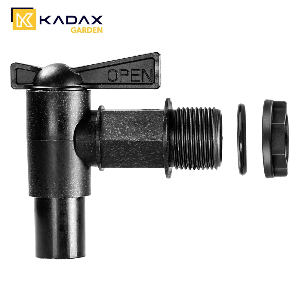 Rubinetto da giardino KADAX 3/4 per serbatoio di acqua piovana con valvola a barilotto.