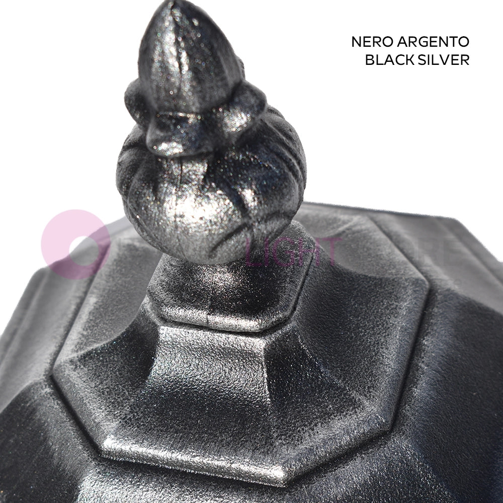 ENEA Lampione a 3 luci h.212 in Alluminio per Esterno Vialetto Giardino NERO-ARGENTO