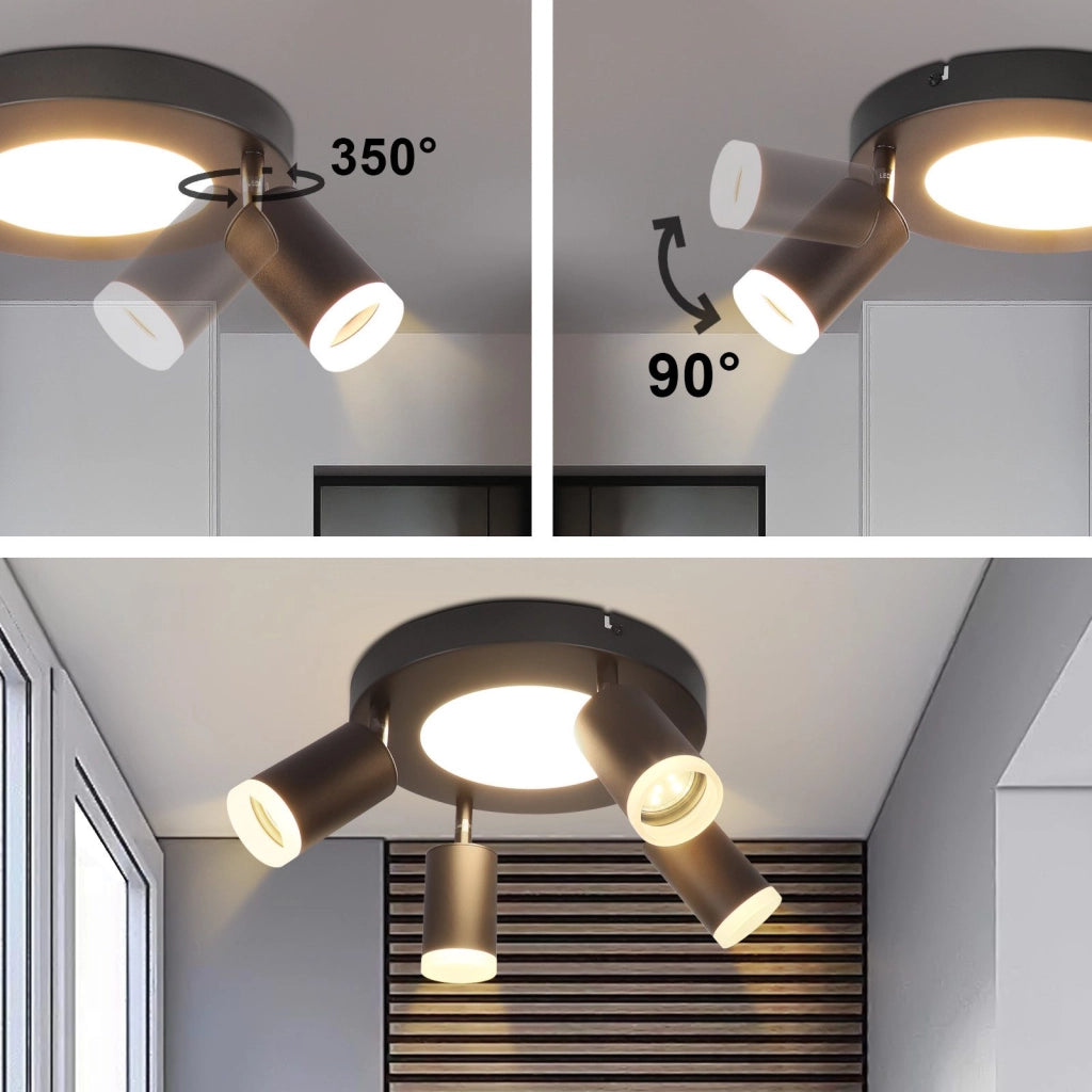 ZMH Faretto da soffitto 4 lampadine GU10 20W camera 3000k nero Girevole Orientabile metallo 350°