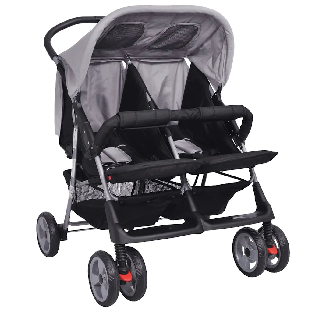 Passeggino Gemellare in Acciaio Grigio e Nero CFW1926908