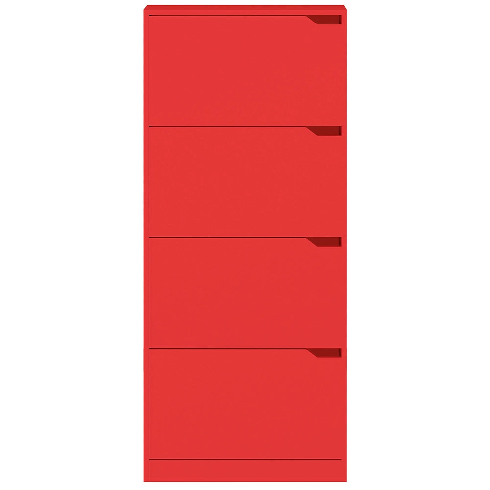 Scarpiera 4 Ante Ripiani Doppia Profondità Porta Scarpe Colore Rosso 63x24x150cm