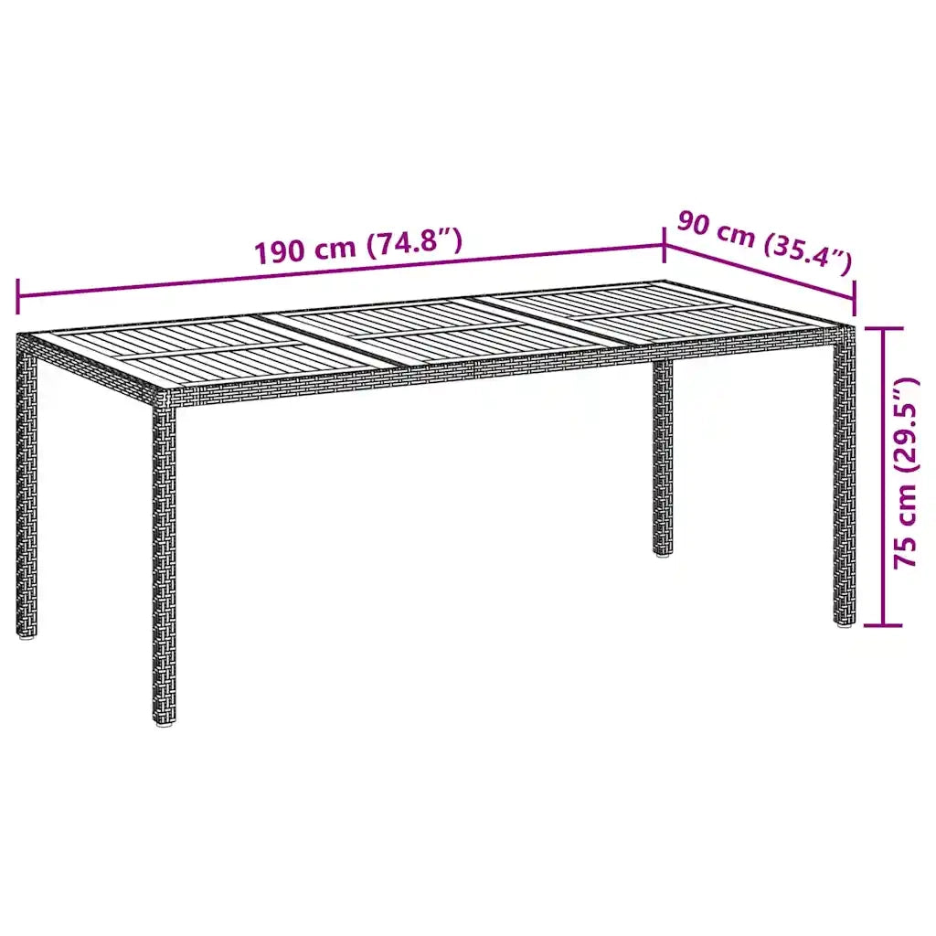 Tavolo da Giardino 190x90x75 cm Polyrattan Legno di Acacia Nero 316722
