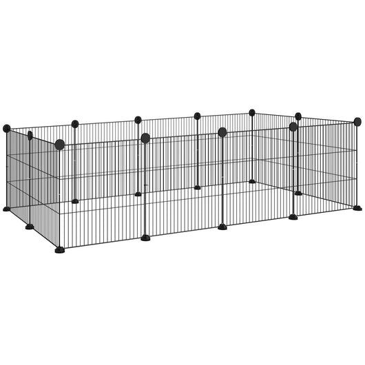 Recinto per Animali Modulabile e Multilivello 140x70x35 cm con 12 Pannelli e Bordi Arrotondati in Metallo e ABS Nero