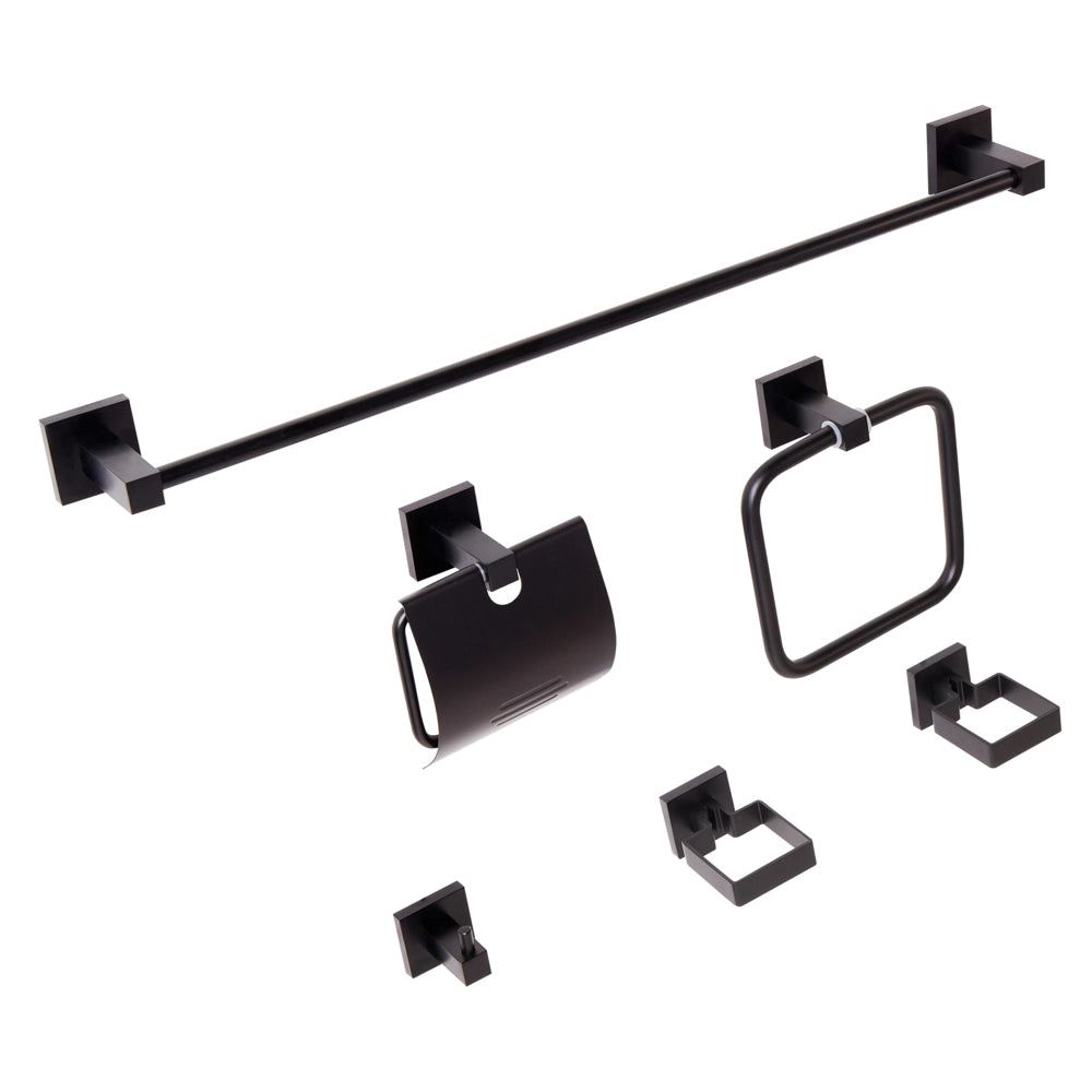 Set di 6 accessori per il bagno in alluminio nero opaco con bicchiere e portasapone inclusi Accessori per il bagno moderno classico