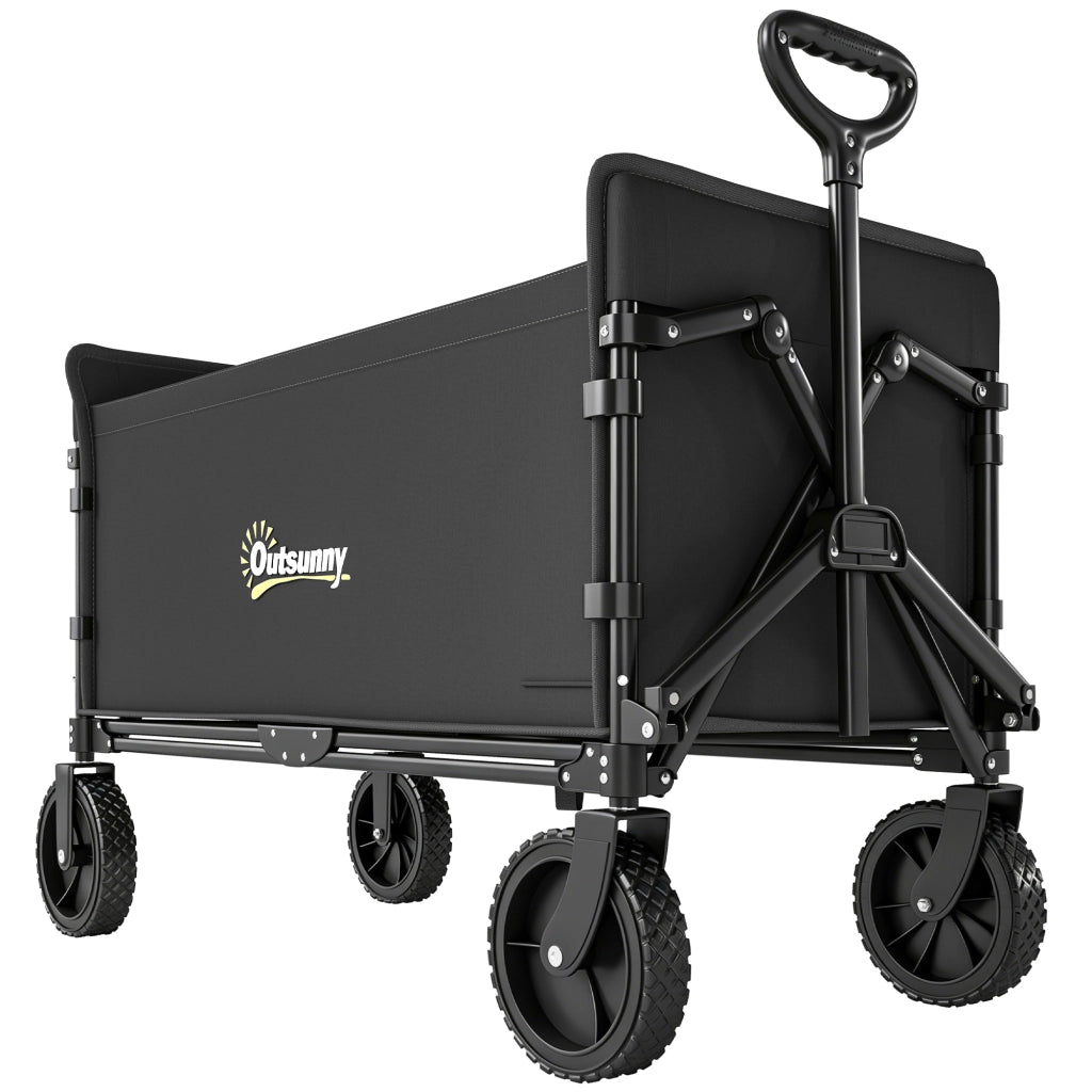 Carrello da Giardino da 180L Pieghevole con Pannello Apribile, in Acciaio e Poliestere, 90x48x62 cm, Nero