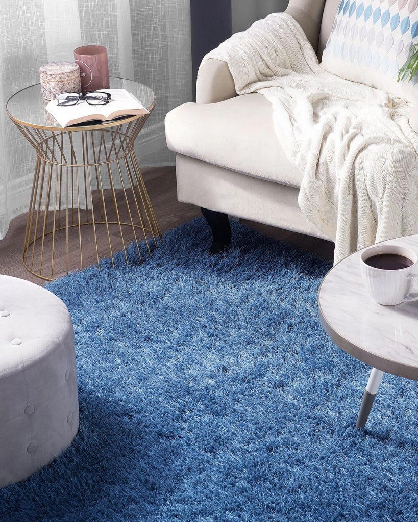 Tappeto Shaggy Tappeto a pelo lungo Solido Poliestere Blu Rettangolare 200 x 300 cm