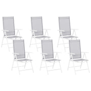 Set di 6 sedie da giardino in tessuto grigio struttura in alluminio bianco pieghevole reclinabile