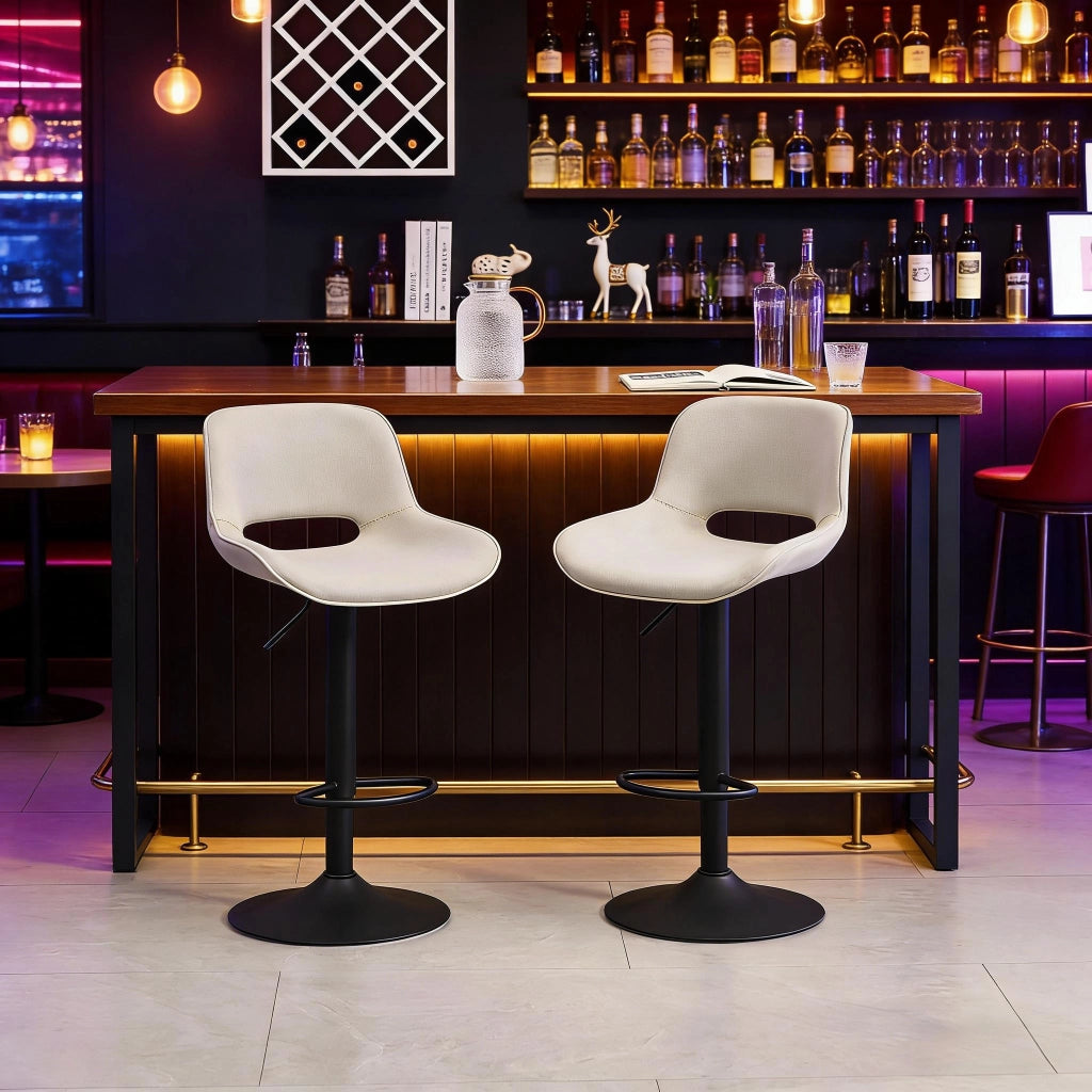 Sgabelli da bar girevoli, 2 pezzi regolabili in altezza con schienale, base stabile e rivestimento in lino beige