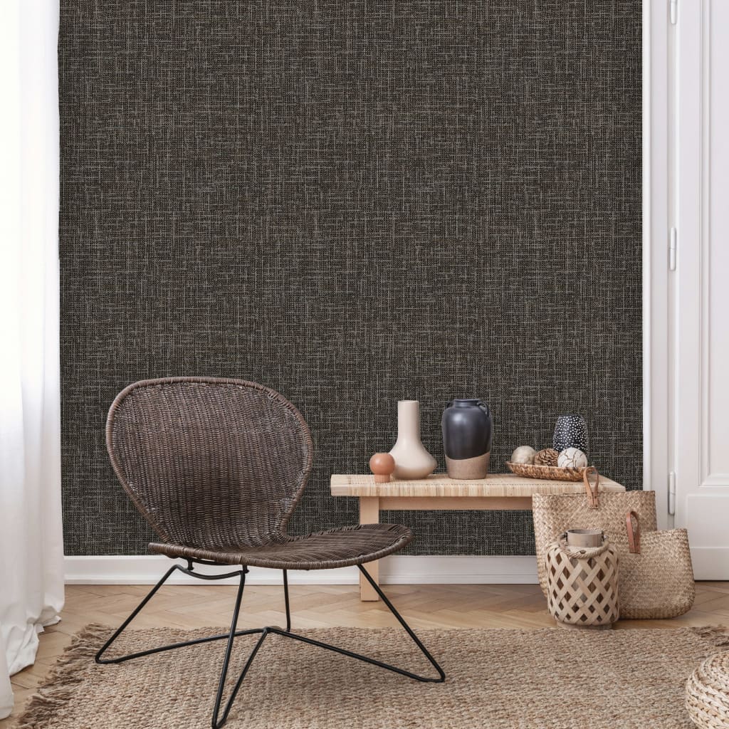 DUTCH WALLCOVERINGS Carta da Parati Motivo Tessuto Nero 437407