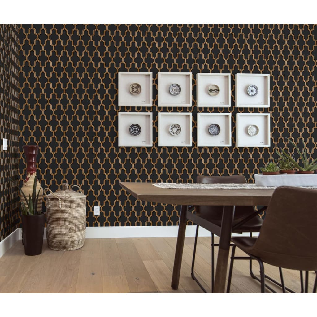 DUTCH WALLCOVERINGS Carta da Parati Geometric Nero e Oro 442591