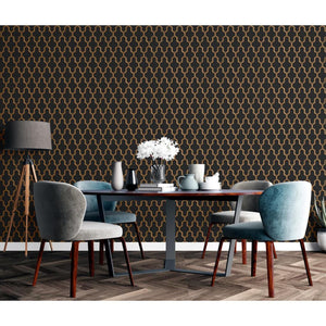 DUTCH WALLCOVERINGS Carta da Parati Geometric Nero e Oro 442591
