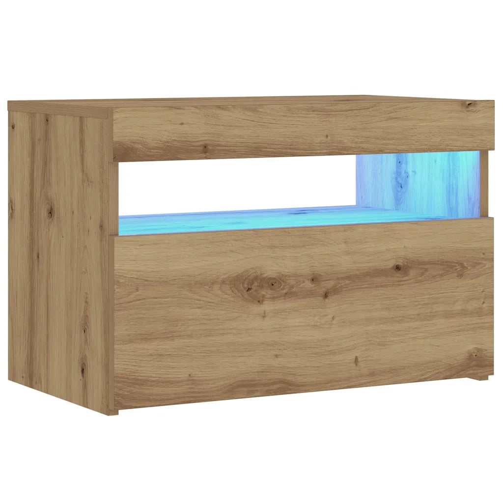 Comodino con LED Rovere Artigianale 60x35x40 cm in Truciolato 3329176
