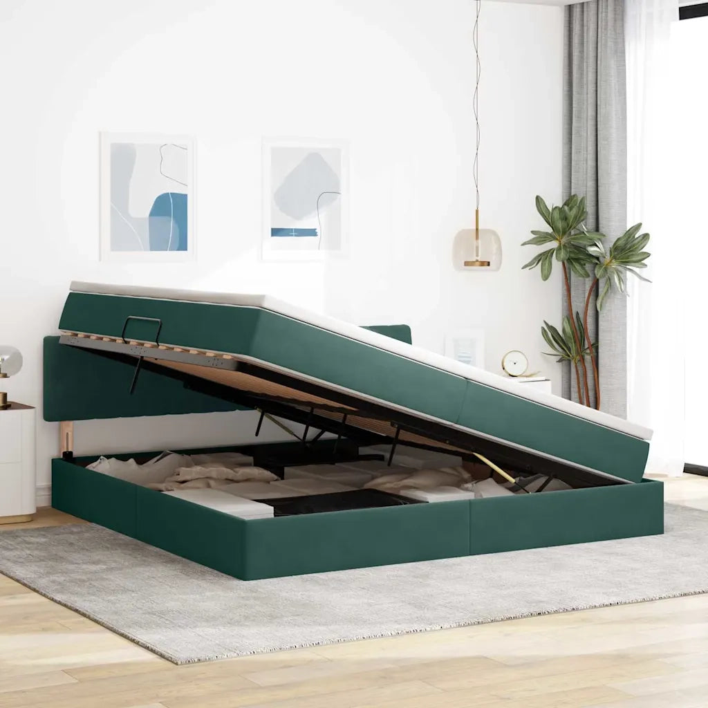 Letto con contenitore e LED Verde Scuro 200 x 200 cm Velluto 3371478