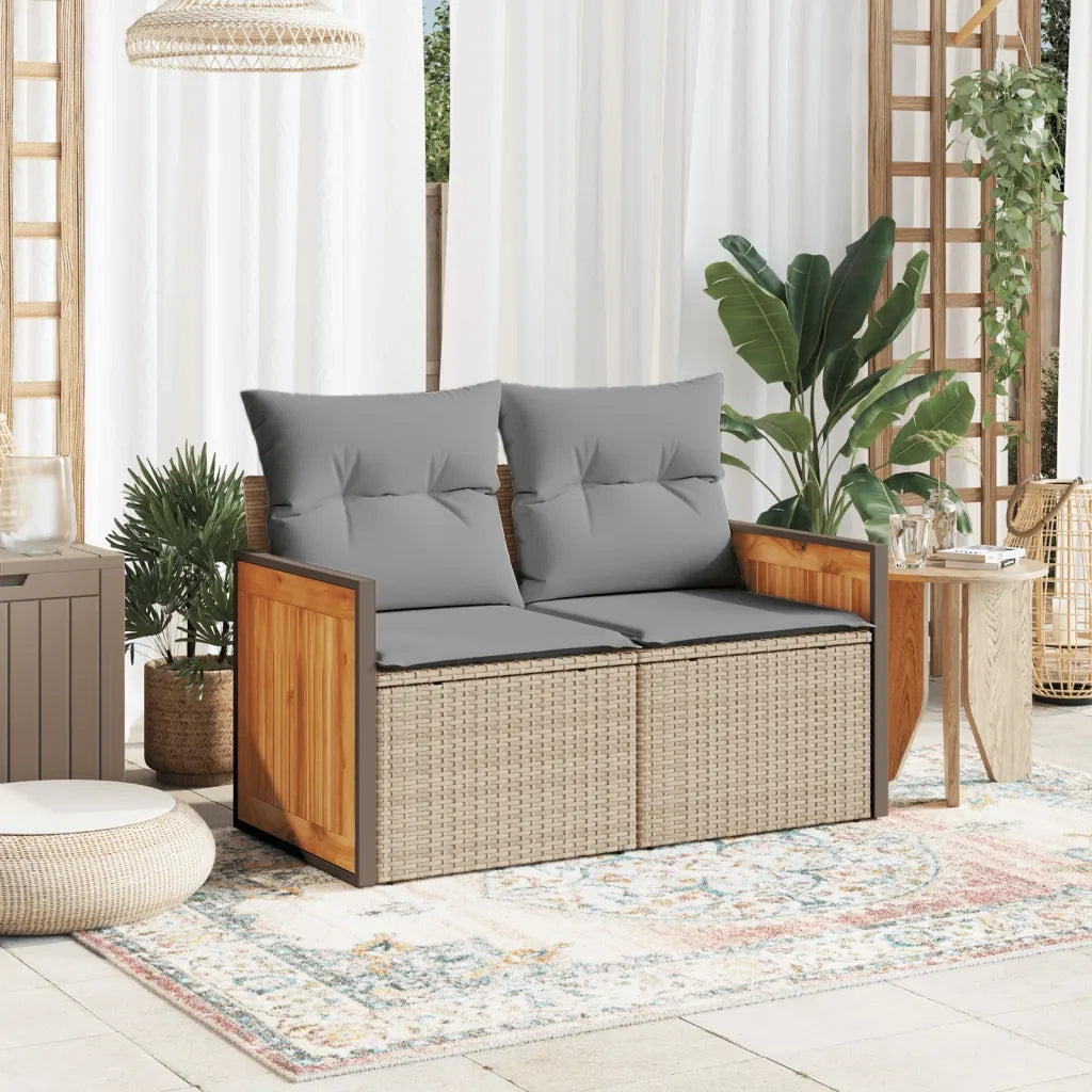 Divano da Giardino con Cuscini a 2 Posti-Sofa da Giardino-Divano da esterno Beige in Polyrattan 948330