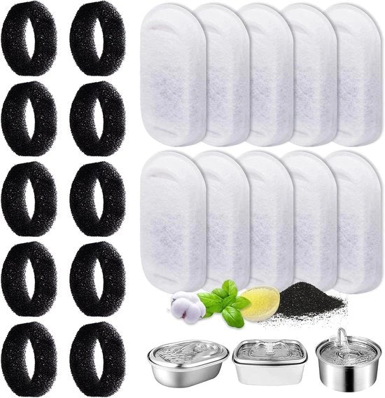 20 filtri per fonte per gatti - 10 filtri a carbone attivo e 10 filtri a schiuma - compatibili con fonte per acqua da 32 l in acciaio inossidabile con resina e carbone attivo