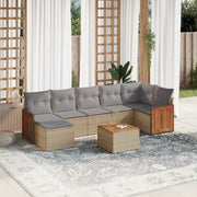 Set Divano da Giardino 8 pz con Cuscini Beige in Polyrattan