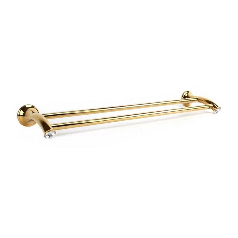 Trade Shop - Porta Asciugamani A 2 Aste Supporto Asta Bagno Da Muro Casa Dorato Oro Dgo-096 -