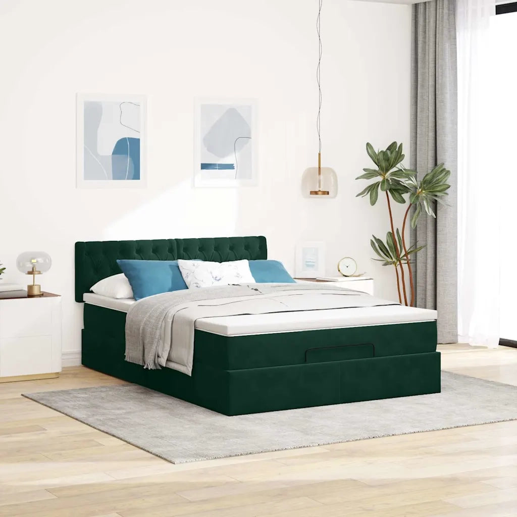 Struttura Letto Pouf con Materasso 140x190 cm in Velluto
