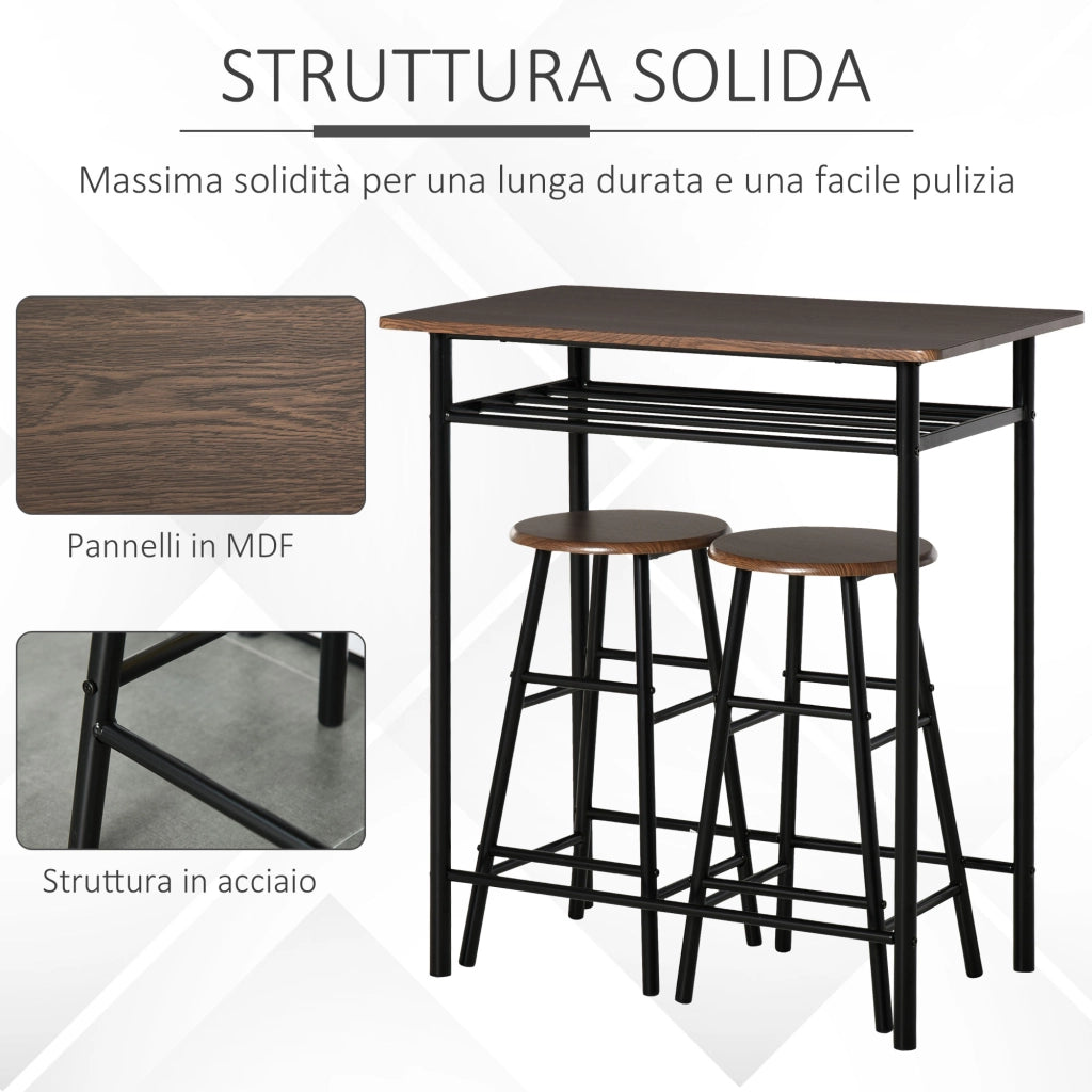 EasyComfort Tavolo Alto con 2 Sgabelli per Cucina, Soggiorno, Bar, Struttura in Acciaio con Poggiapiedi e Mensola