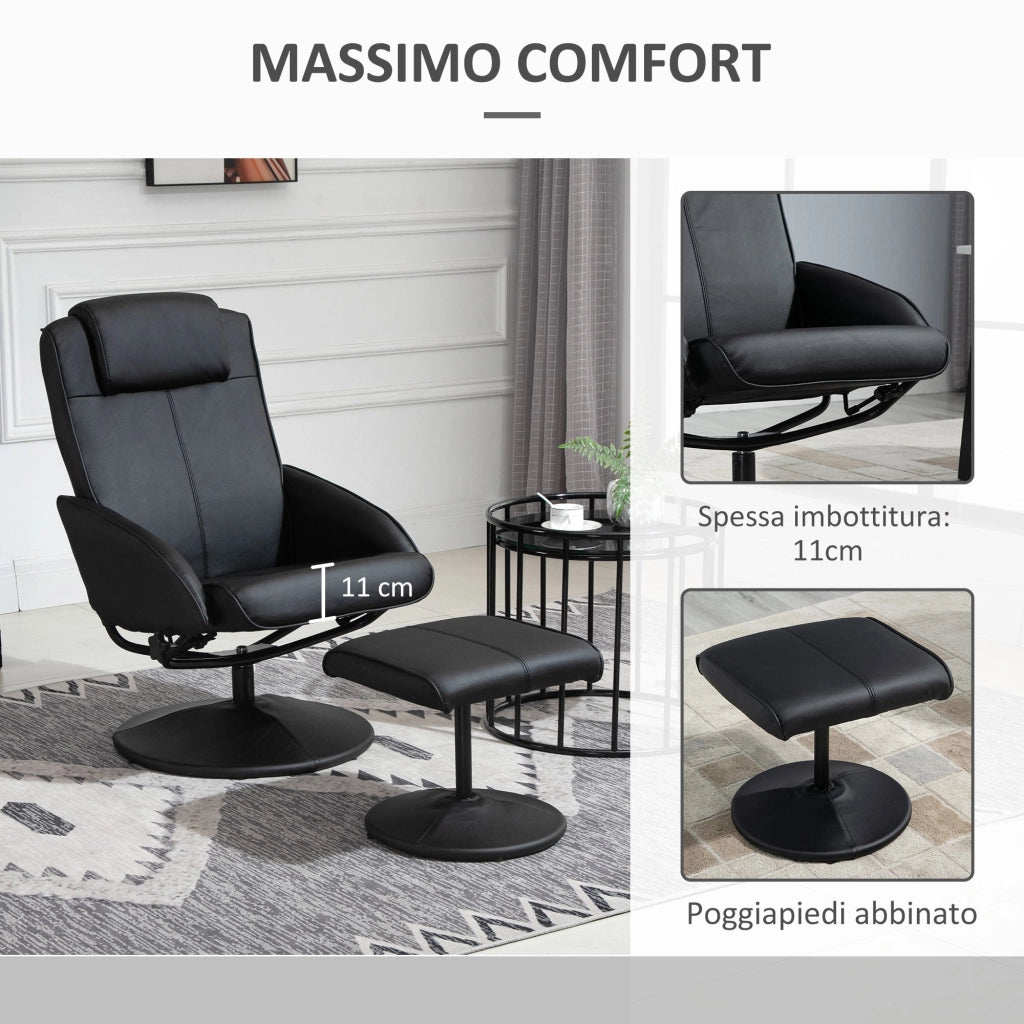 Poltrona Relax Reclinabile 71x78x101 cm con Poggiapiedi Nera