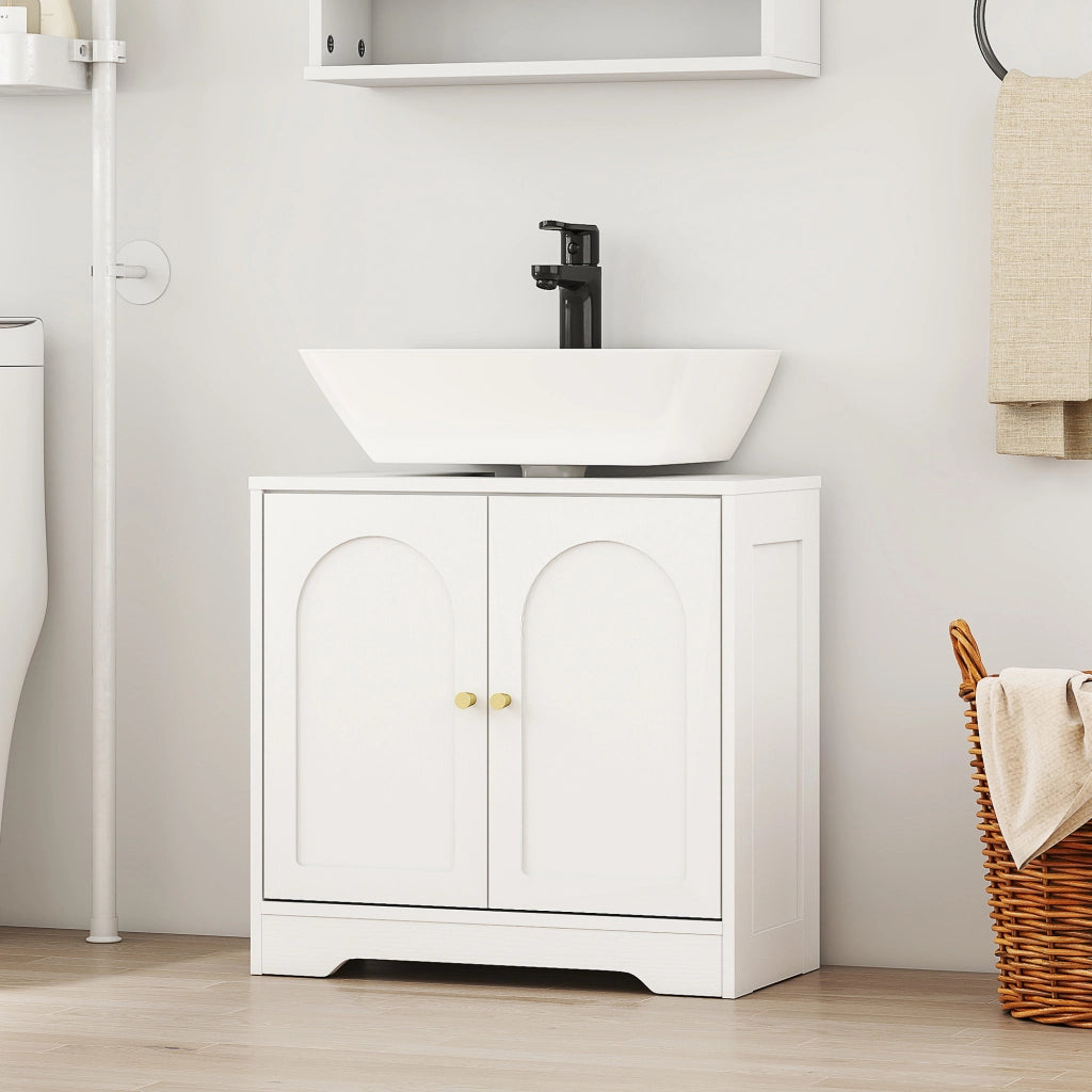 Mobiletto Sottolavabo Bagno con Ante e Ripiano Regolabile ¨C Zephmum ¨C Bianco 60x30x