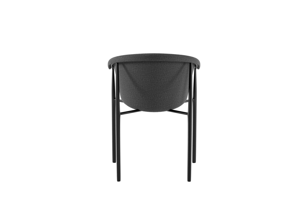 Sedia da pranzo Nari con scocca a guscio imbottita in tessuto Grigio Scuro e gambe in metallo Nero dal design moderno - 56x58x79 cm