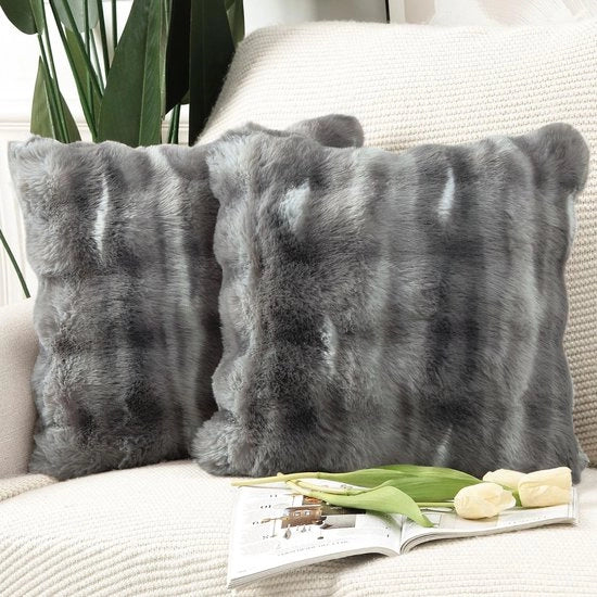 Set di 2 cuscini di copertura morbidi, in plu, corti, decorativi, in lana, in velluto, scuro grigio, 60x60 cm.