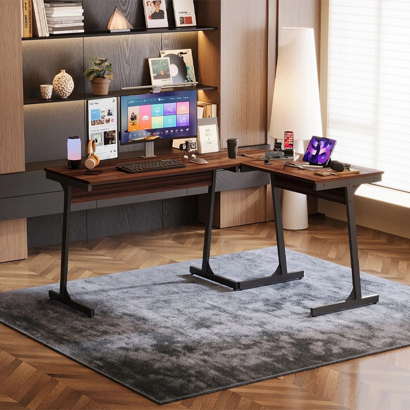 Scrivania angolare moderna in stile industriale, marrone scuro, stile loft, 148 cm