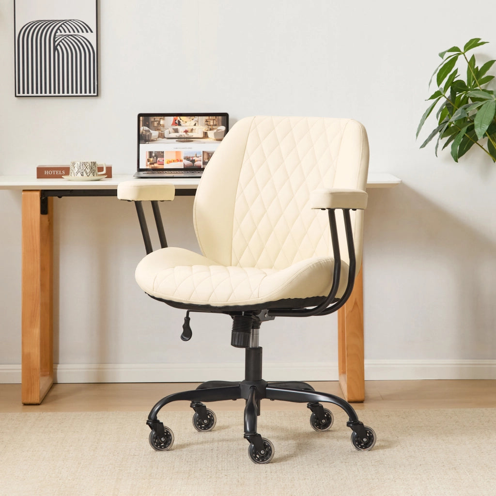 Sedia da ufficio ergonomica in pelle con altezza regolabile e schienale reclinabile, con braccioli removibili bianco