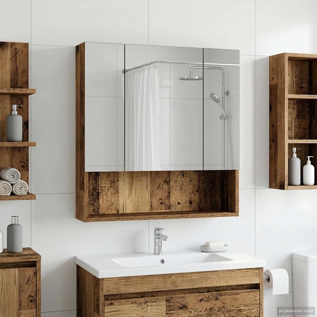 Mobiletto per specchio da Bagno | Armadio da bagno Legno vecchio 60 x 14.5 x 70 cm