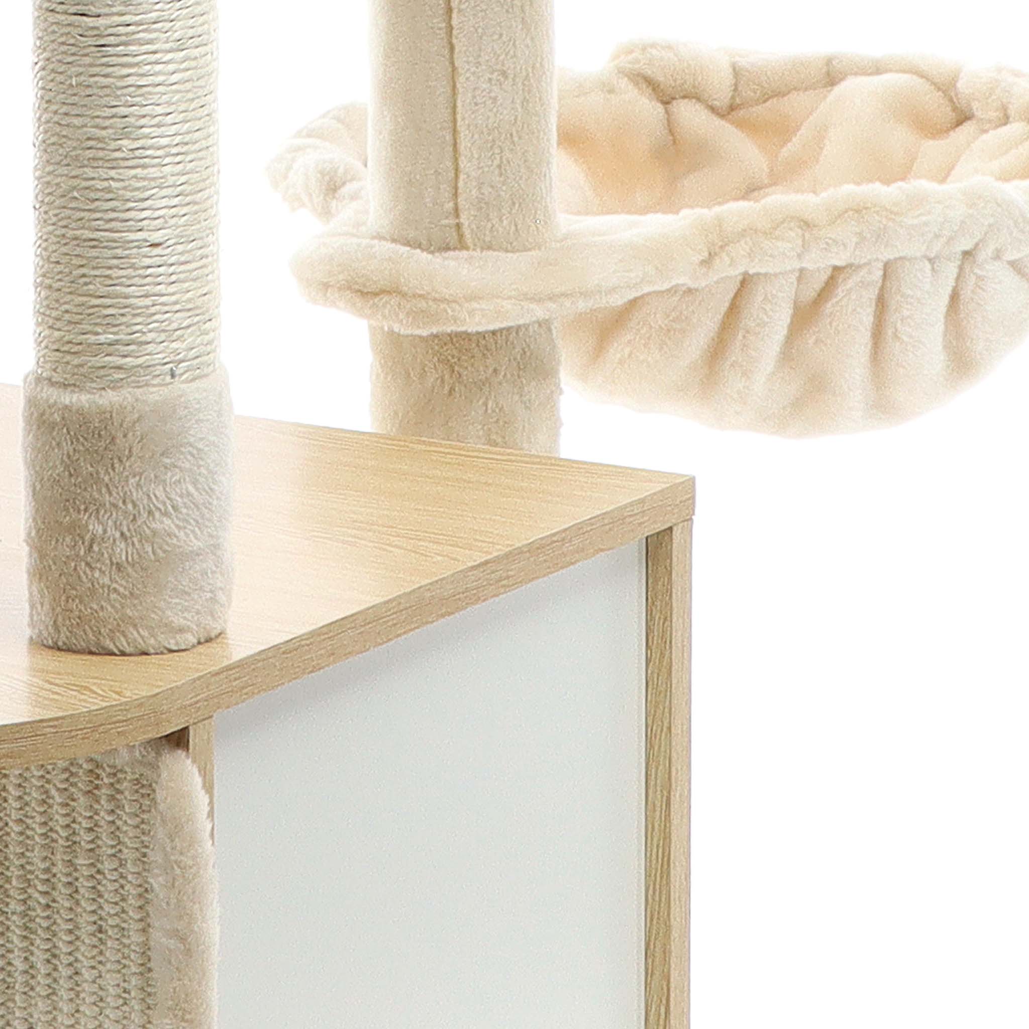 Fudajo Albero tiragraffi Legno beige 106cm Con casetta per gatti, colonne in sisal e cucce