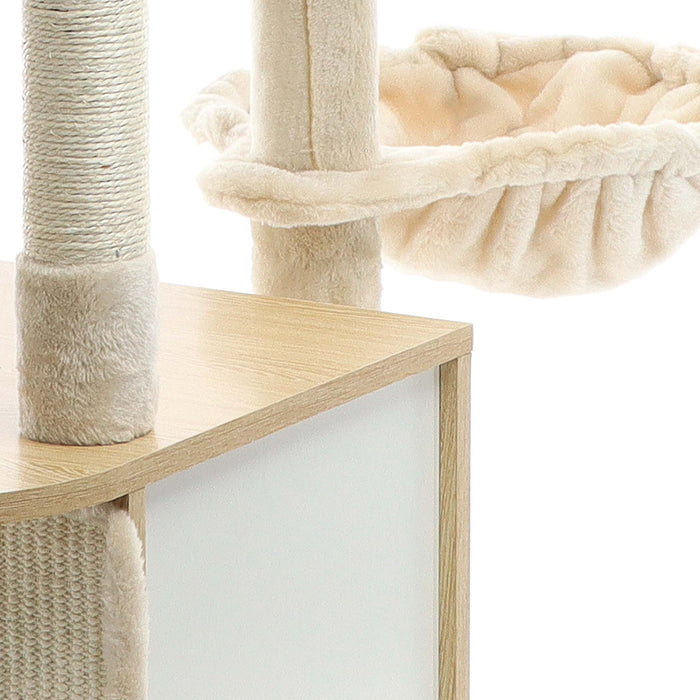 Fudajo Albero tiragraffi Legno beige 106cm Con casetta per gatti, colonne in sisal e cucce