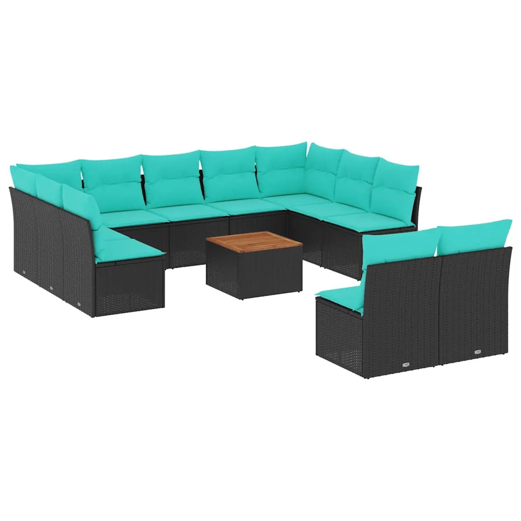 Set Divani da Giardino 12pz con Cuscini Nero in Polyrattan