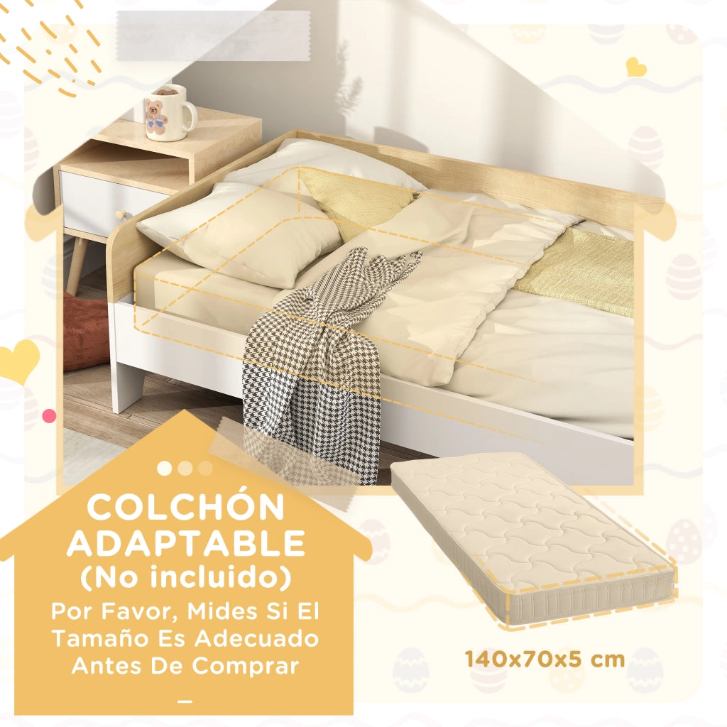 Letto singolo per bambini in legno bianco e naturale ¨C Xylo ¨C 140x70 cm, carico 80 kg