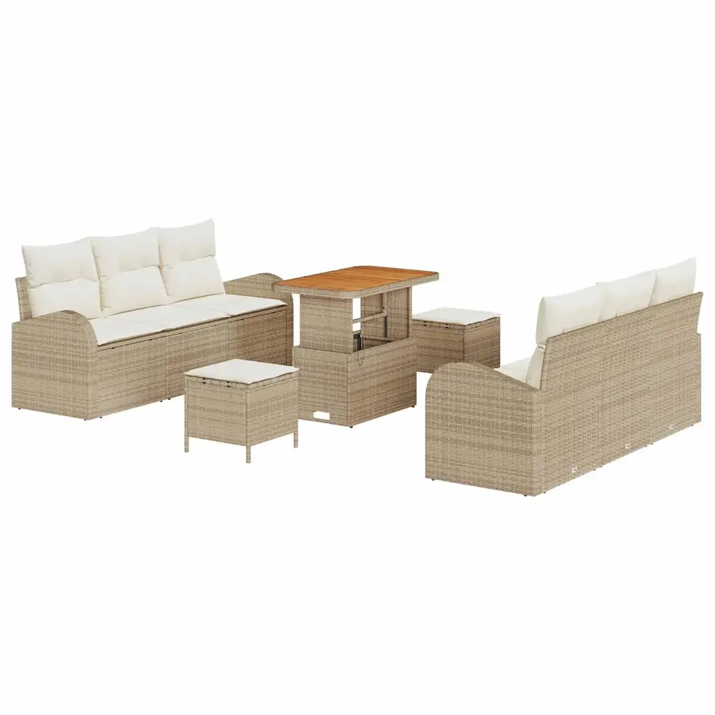Set Divano da Giardino con cuscino 9 pcs Beige polyrattan